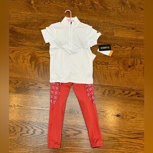 Kids Kerrit’s riding set. White short sleeve top and Riding Tight. Size S.